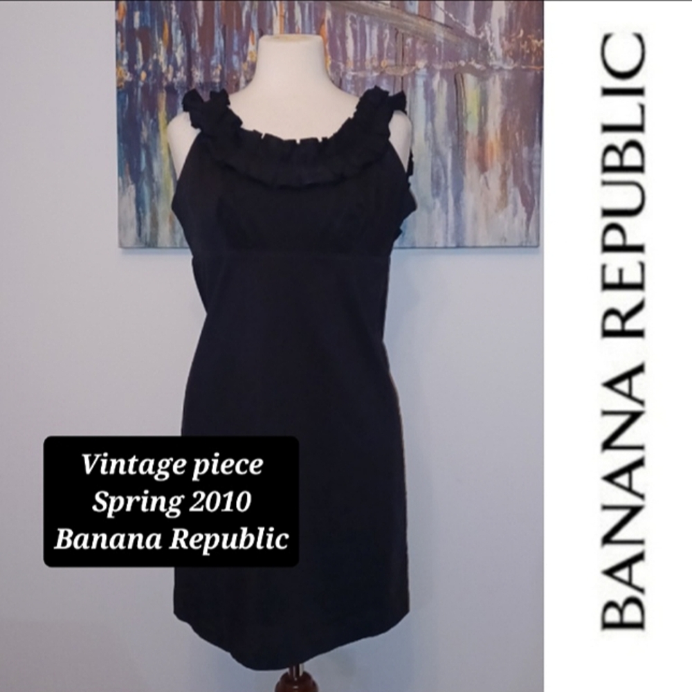 Vintage LBD Banana Republic 2010 Ruffle Dress, Black, Cotton/Nylon/Spandex